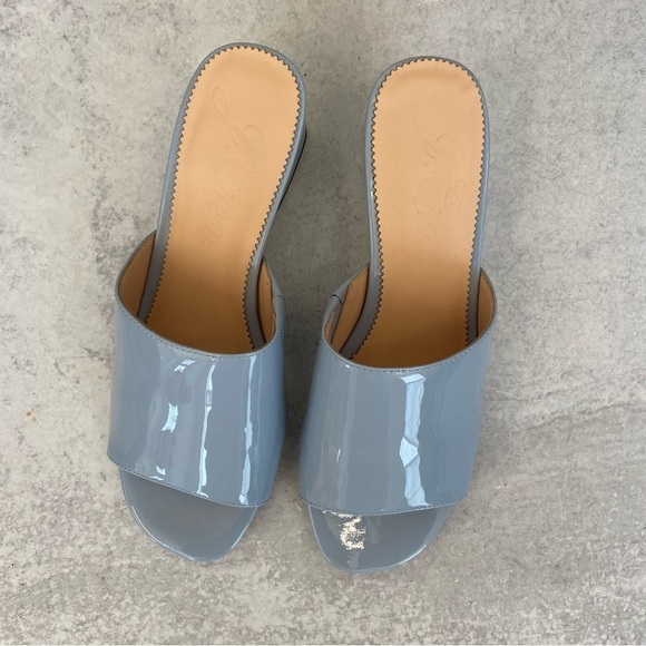 J. Crew || 1997 Mules in Patent Leather Icy Blue 8 Heels Slides Sandals - Picture 5 of 9